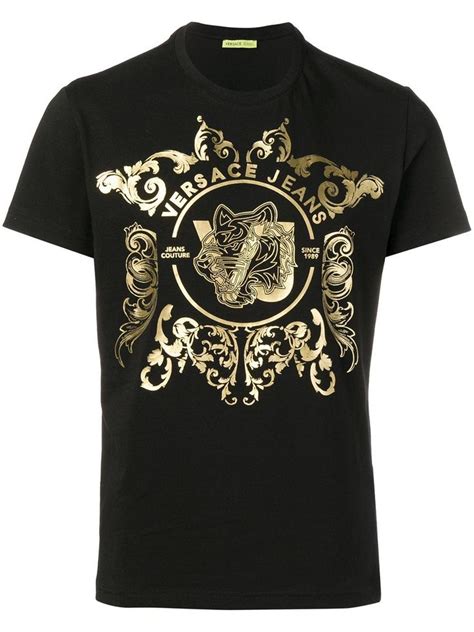 versace jeans tiger logo raised print tee black w red|Versace .